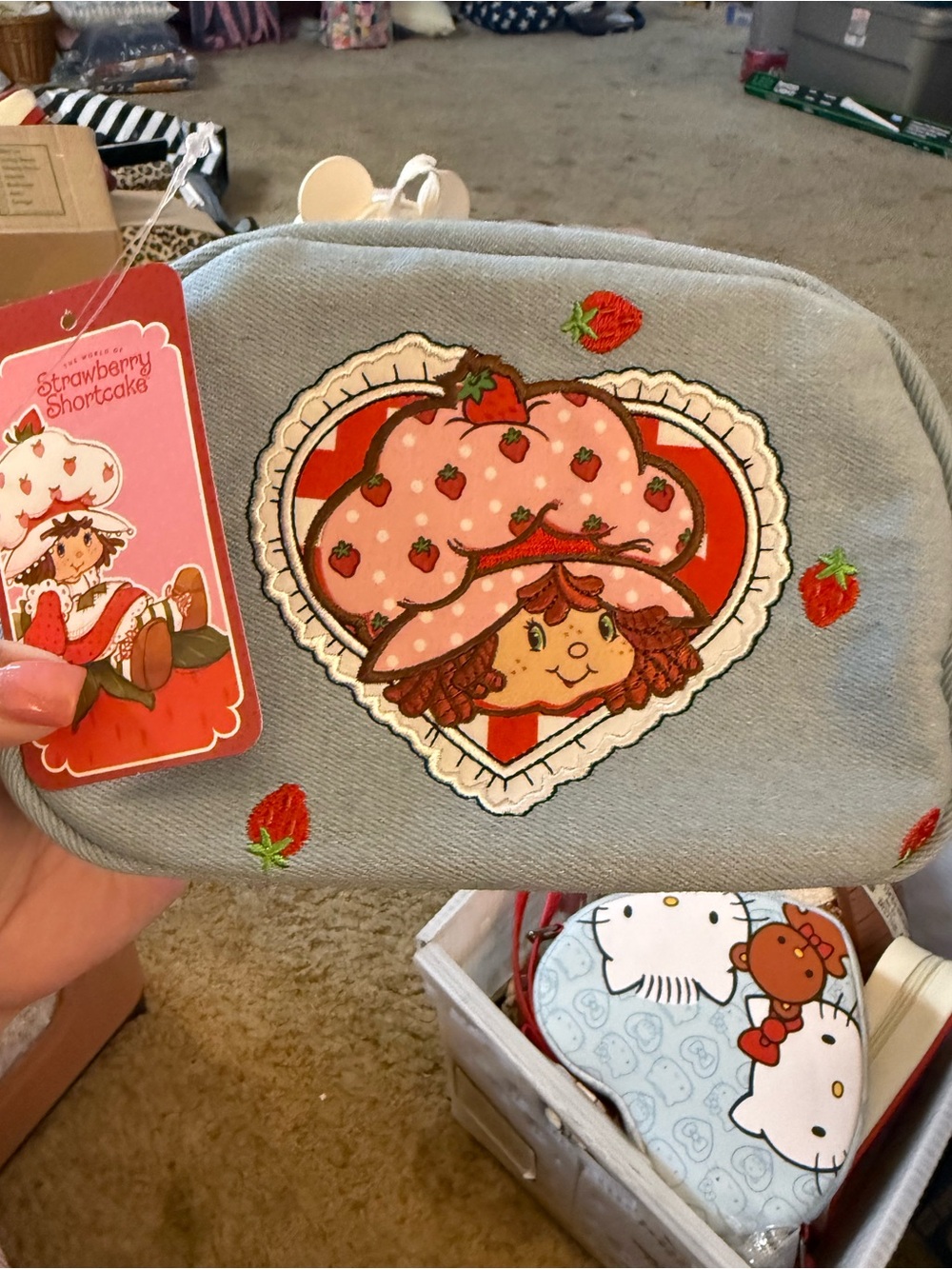 Denim Pink Strawberry Pouch/Belt Bag